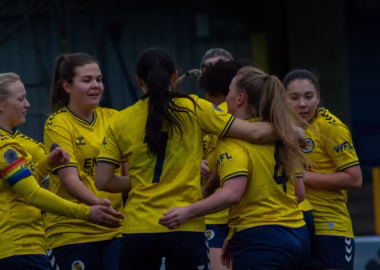 Chloe celebrates scoring v Stevenage
